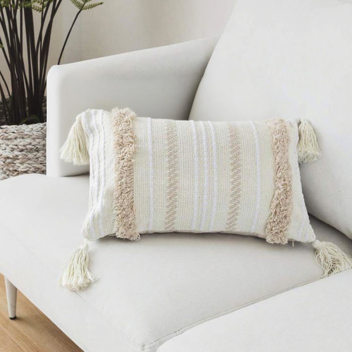 Housses de coussin modernes - Simples et géométriques - Tricotées - Décoratives - Beige - Pour canapé et salon