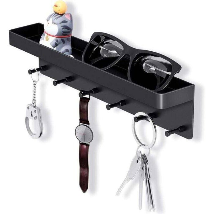 Porte cle Mural en Métal avec étagère de Rangement Porte Clef Mural avec 6 Crochets et Porte RevueMeilleur Choix pour Orga