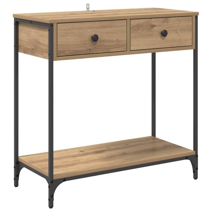 Table console industrielle - vidaXL - 75x345x75 cm - Chêne artisanal - Avec tiroir - 1 étagère - Pieds réglables