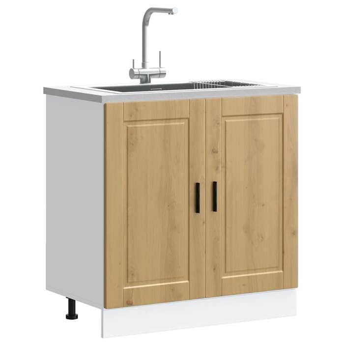 Meuble bas pour évier - vidaXL - Chêne artisanal - Bois dingénierie - 80x46x815 cm - Porto - Pieds réglables
