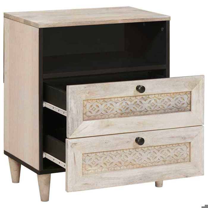 En solde Cabinet de chevet(1 pc) - UU - Armoire/Table de lit - Beige 50x33x62 cm Bois dacacia massif L4736