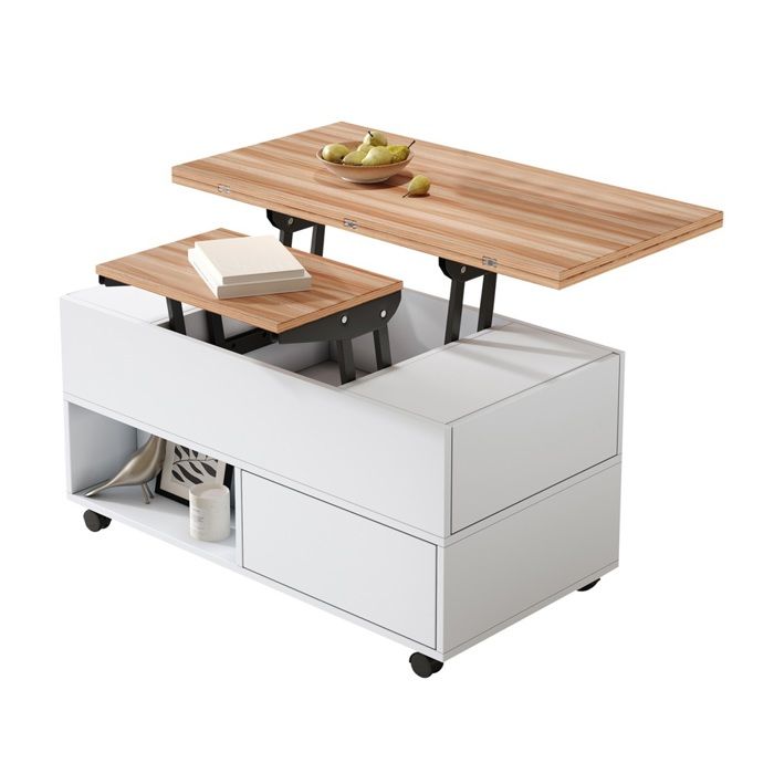 Table Basse Relevable 100x50x52cm Blanc Bois 4 Tiroirs Rangement Roulettes Multifonction Salon Canape Repas Table Basse Relevable 100x50x52cm Blanc Bois 4 Tiroirs Rangement Roulettes Multifonction Salon Canape Repas