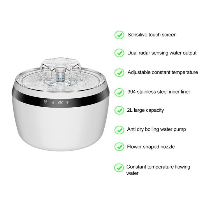 Fontaine à eau intelligente pour chat - Phoesky - 2L - Écran tactile - Température contrôlable - Capteur