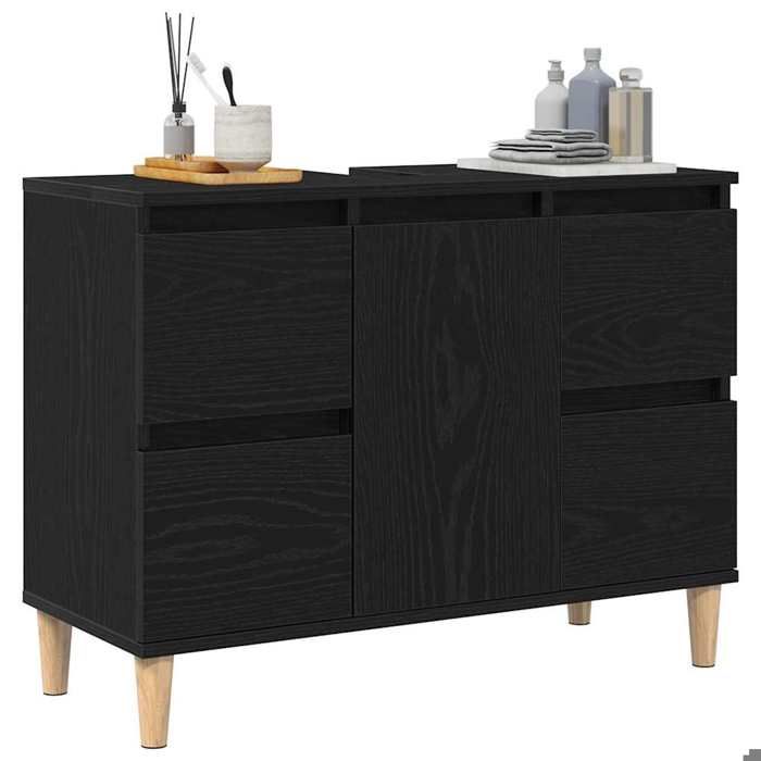 (TOP 2026)Meuble Lavabo de Bain - 1 PC - SWEETY - ARMOIRE WC - Chêne noir 80x33x60cm 365166