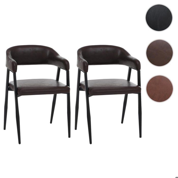 Lot de 2 chaises de salle à manger HWC-P29 en similicuir marron foncé