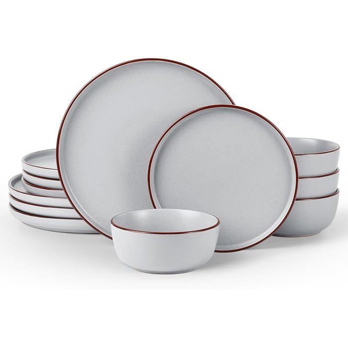 Gris Clair M-Service pour 4 - Service de Table 12 Pièces Céramique pour 4 Personnes avec Assiettes et Bols M-SERVICE POUR SALADIER