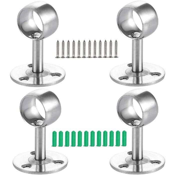 Support de tringle de penderie - Acier inoxydable - Diamètre 22 mm - Hauteur 84 mm - Fixation à 3 trous