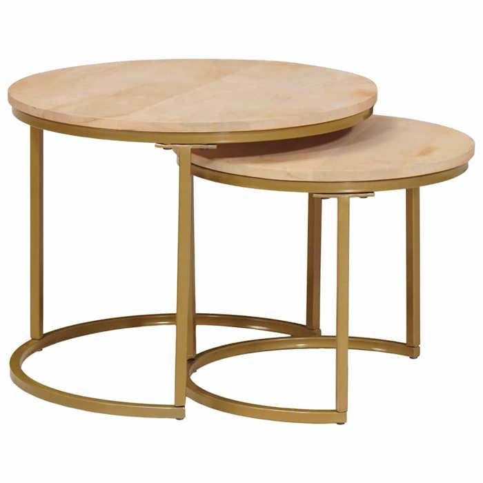 {Marron}Table moderne - Tables basses gigognes - Lot de 2 - Bois de mangue massif et acier - Cadre robuste_9582