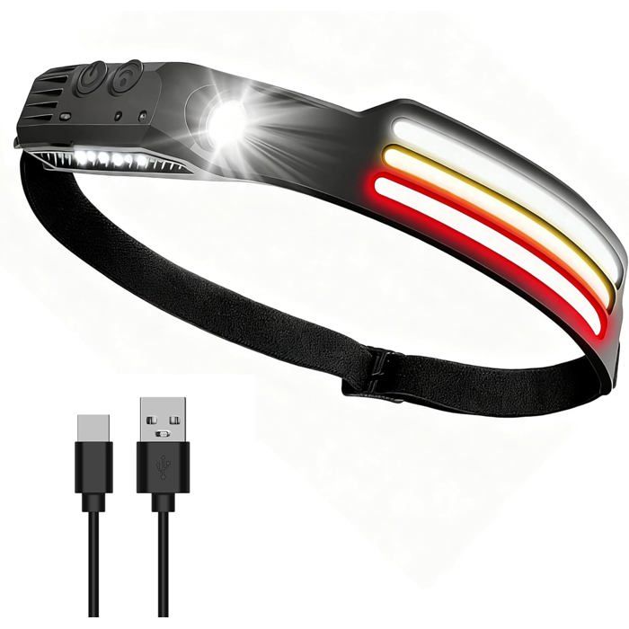 Lampe frontale LED rechargeable - VETOBIOL - 3000 lumens - Angle déclairage 230° - Détecteur de mouvement Lampe frontale LED rechargeable - VETOBIOL - 3000 lumens - Angle déclairage 230° - Détecteur de mouvement