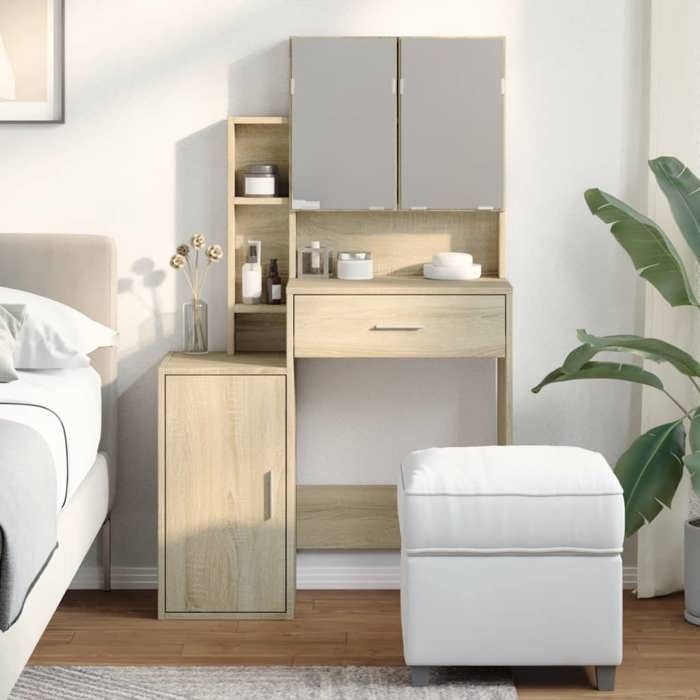 (15656)Moderne Coiffeuse avec Cabinet chêne sonoma 80x35x132 cm poid:30.2 kg
