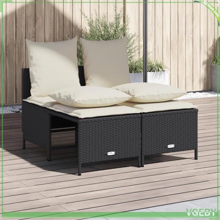 Salon de jardin 4 pièces - FAFEICY - 368380 - Résine tressée noir - Coussins déhoussables - Cadre acier enduit de poudre