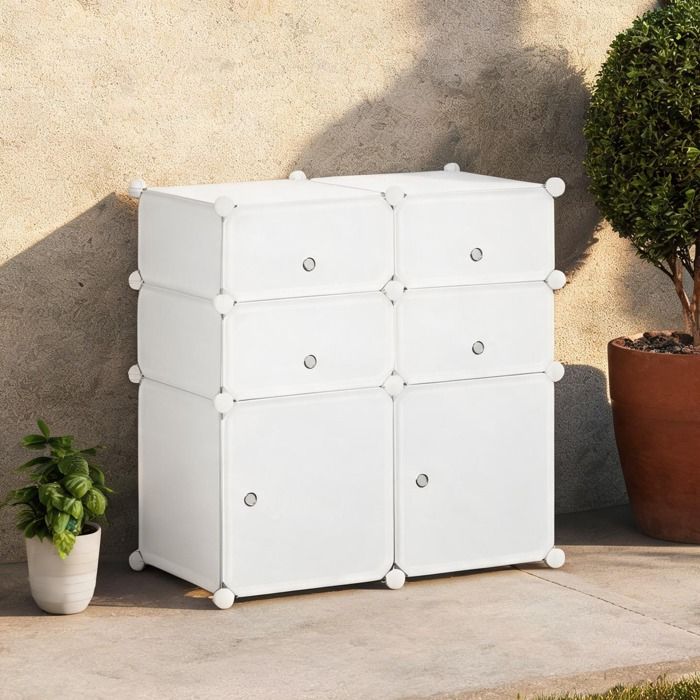 Meuble à chaussures modulable avec 6 rangements en plastique et métal blanc 75x37x73 cm