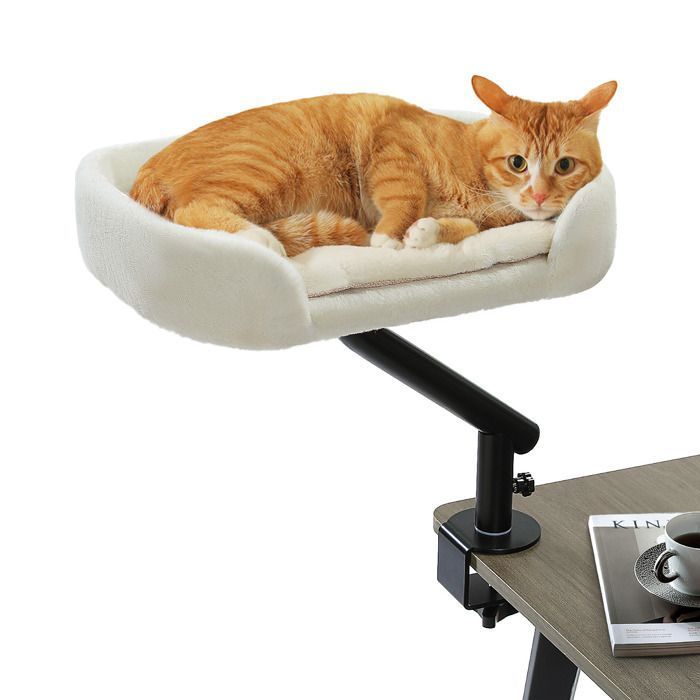 PAWZ Road Lit pour Chat de Bureau en Peluche Pivotant à 360° Réglable Hamac de Table Jusquà 23 kg Blanc