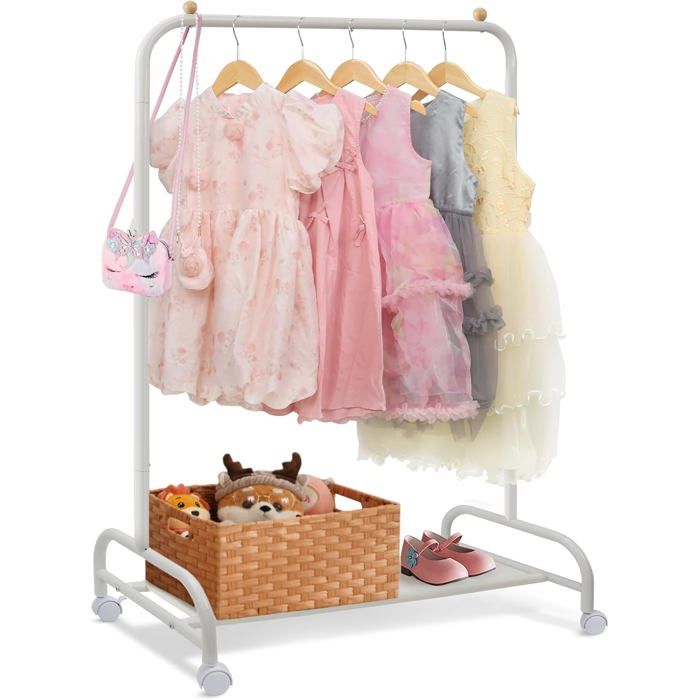 Portant Enfant À Vêtements Avec Étagères À Chaussures Portant À Vêtements Sur Roulettes Portant Vetement Solide Porte Mantea[AT41]