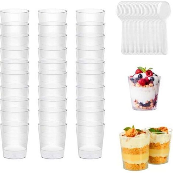 Lot 50 Verrines Plastique 55ml Réutilisables Cuillères Fêtes Mariages
