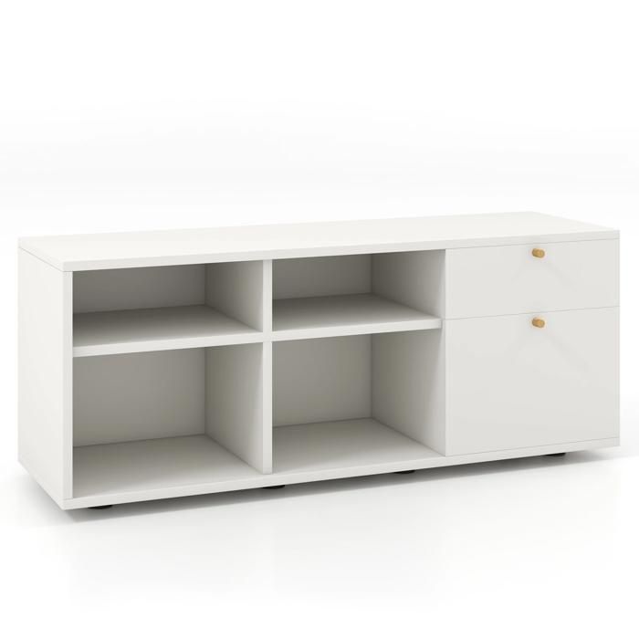 Meuble TV de rangement avec 2 tiroirs et 4 cubes console blanche pour salon entrée ou bureau