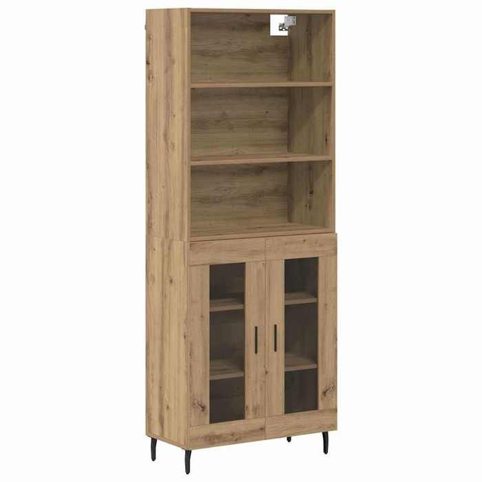 Haut Armoire 2 Pc Chêne Artisanal 695 x 325 x 180 cm en Bois dingénierie avec porte vitrée pour exposer la vaisselle FR582979 Haut Armoire 2 Pc Chêne Artisanal 695 x 325 x 180 cm en Bois dingénierie avec porte vitrée pour exposer la vaisselle FR582979