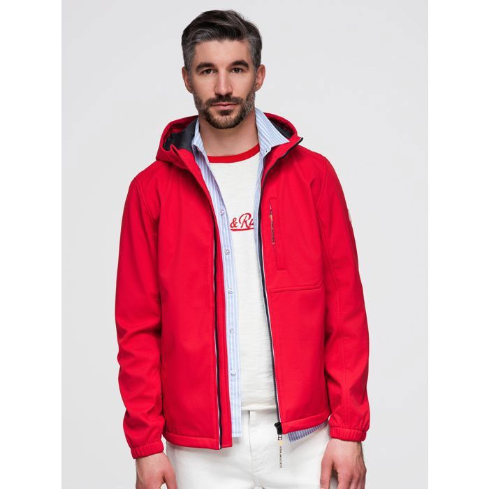 Blouson à capuche dhiver homme - Ombre - JANP-0292 - softshell - zippé - Rouge