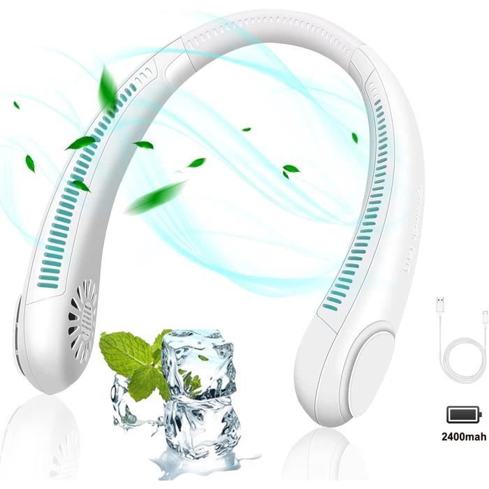 Ventilateur De Cou Suspendu Sans Feuilles USB Chargeant Lazy Mute Mini Cadeau De Fan Détudiant Blanc