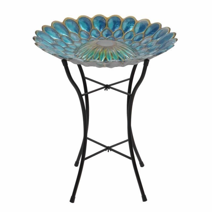 Abreuvoir solaire extérieur oiseaux déco jardin bain fontaine en verre avec support métal Peaktop 3214430 