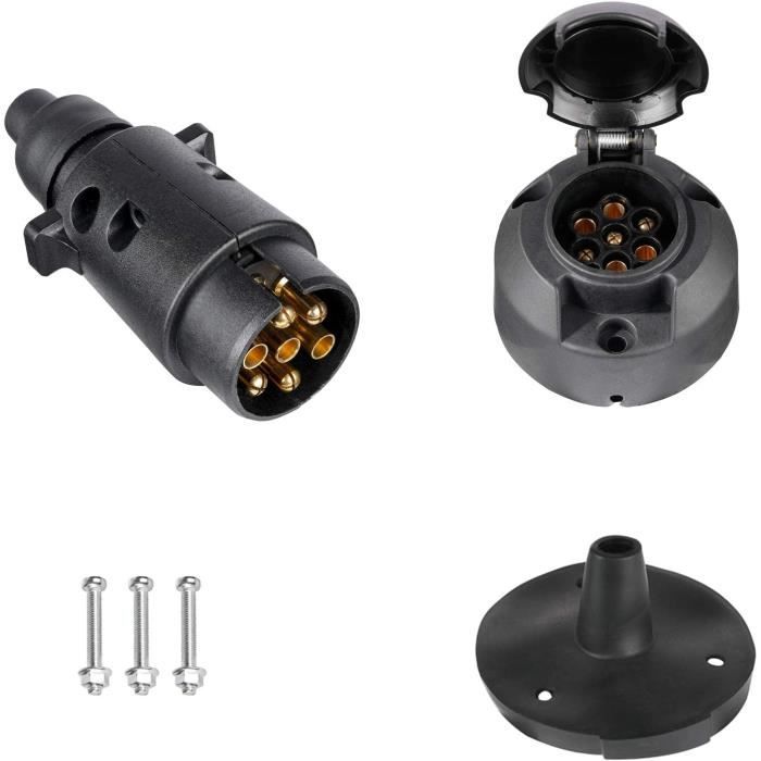 ETUKER Kit 2 Fiches + 2 Prises Remorque 3 Broches 12V 24V Étanches - Connecteur Tracteur Agricole