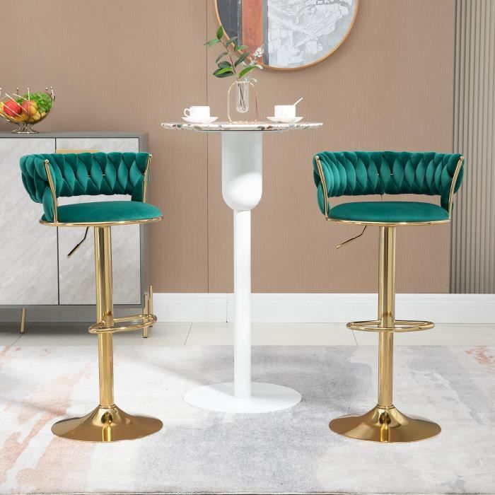 lot de 2 tabourets hauts de bar pivotants et réglables, chaises réglables avec repose-pieds, vert et or