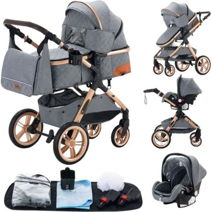 Poussette 3 en 1 Bebe Combinee Siege Auto Nacelle Trio Reversible Reglable Haute Qualite Roues increvables Canne grey Cdiscount Puericulture Eveil bebe
