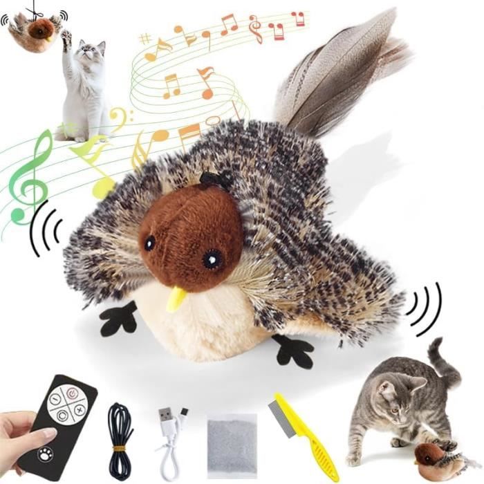 Jouet Pour Chat En Forme Doiseau Jouet Doiseau Sonore Oiseau Gazouillant SimuléJouet Chat Oiseau Qui BougeUSB Rechargeable