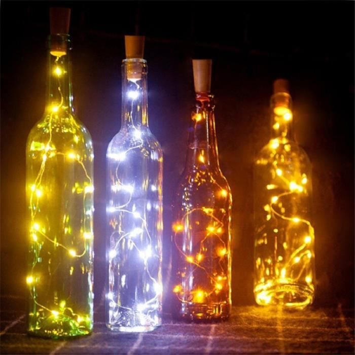 Umiwe 6 lumières de liège de vin de LED avec 20 ampoules de LED Guirlandes argentées réglables à bouteille en fil dargent pour la fête danniversaire mariage bricolage Lumières de bouteilles 