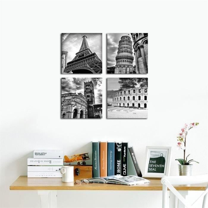 4 pièces non encadrées Londres Rome Italie bâtiment blanc noir Tour Eiffel  mur art toile peinture pour salon maison décor - Achat / Vente objet  décoration murale - Cdiscount