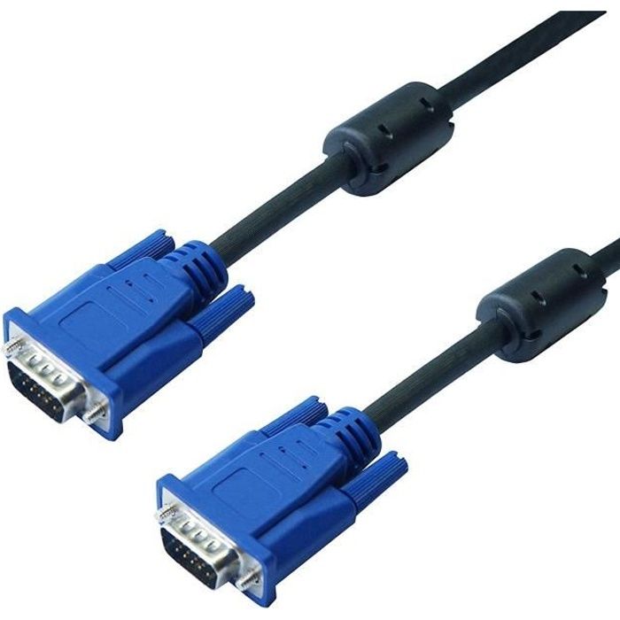 Câble VGA HD15 Mâle 10m - Permet de relier entre eux pour une liaison Vidéo, tout appareil équipé d'embases HD15