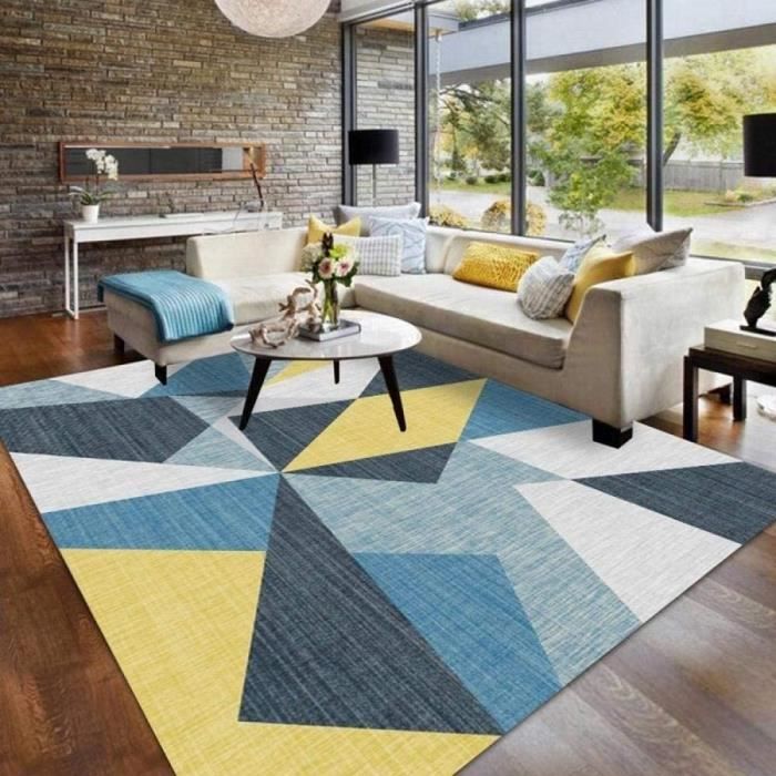 HiO Tapis Salon Jaune Bleu Coloré Coloré Triangle De Chambre Basse De Canapé De Chambre De Table Basse De Tapis Lavable,160 * 120cm - Cdiscount Maison