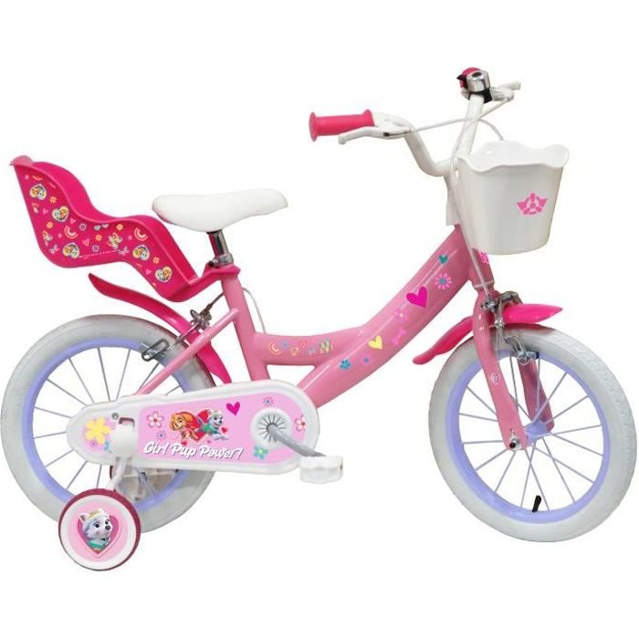 Vélo enfant Fille 14'' PAT PATROUILLE / STELLA Pour enfant 90 cm à 105 cm, équipé de 2 freins, porte poupée, panier avant