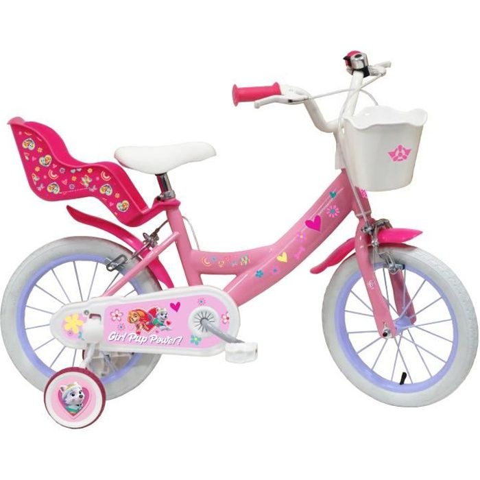 Velo enfant Fille 14 PAT PATROUILLE STELLA Pour enfant 90 cm a 105 cm equipe de 2 freins porte poupee panier avant Cdiscount Sport