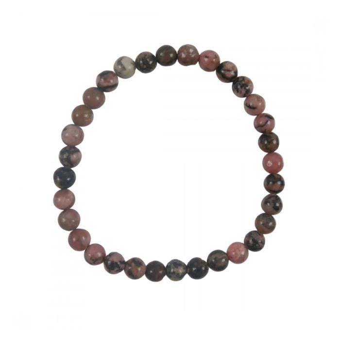 Bracelet en Rhodonite naturelle - Noir - Boules 6mm