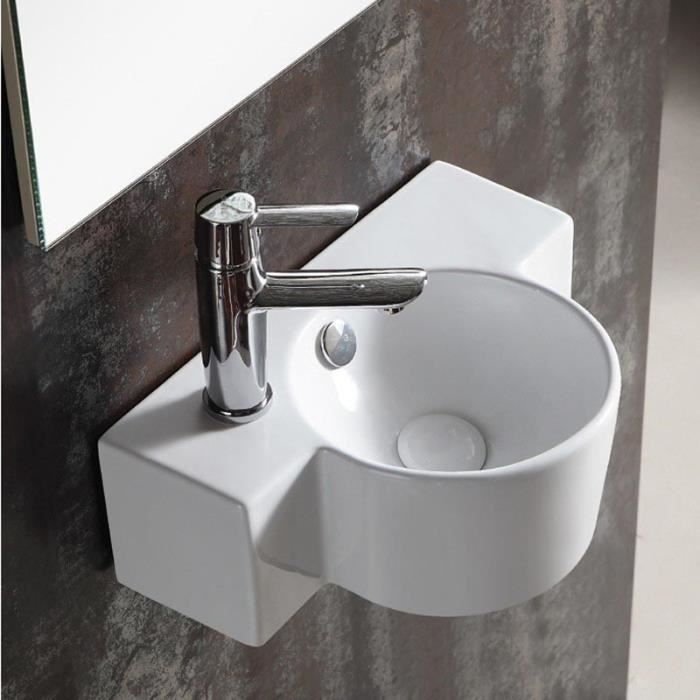 Lave Main Asymetrique Gauche Ceramique Blanc 40x28 Cm Pool