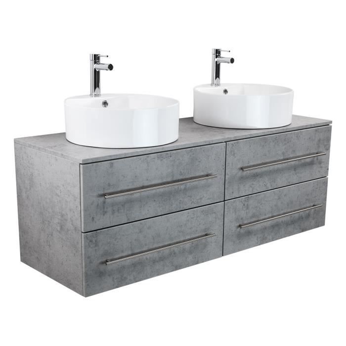 Meuble Salle De Bain Double Vasque Novum Xl Aspect Beton Avec