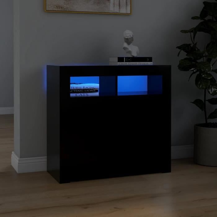 Buffet bahut - JILL - Noir - 80x35x75 cm - avec lumières LED