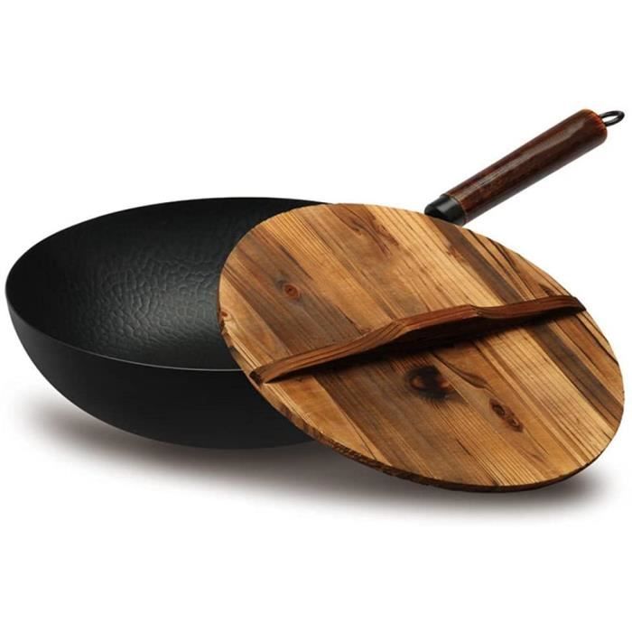 Jobin 30cm Wok Antiadhésif avec Couvercle, Wok Induction Sans Revêtement Chimique Grande Capacité pour 3-5 Personnes Portions Alimentaires, Poêles à Frire pour les Cuisinières Èlectriques et à Gaz