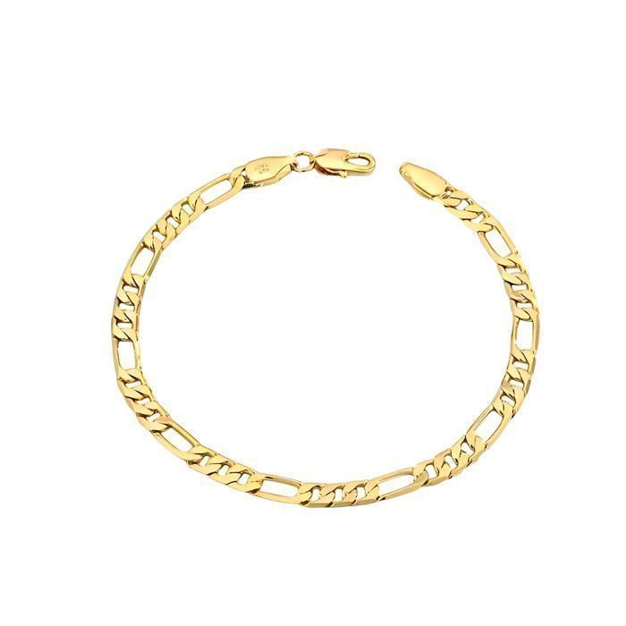 Bracelet - Maille Triple - Figaro - 20 cm - Plaqué Or Jaune 585/1000 - Homme/Femme