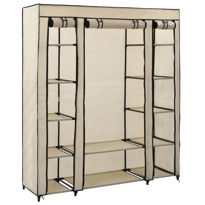 Armoire de Chambre JAR - Garde-robe Penderie avec compartiments et tiges - Crème 150x45x176 cm Tissu FR3300
