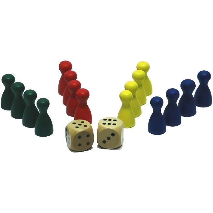 Ensemble de 16 pions en bois et 2 dés en bois Jeux de société Pièces & accessoires Pions