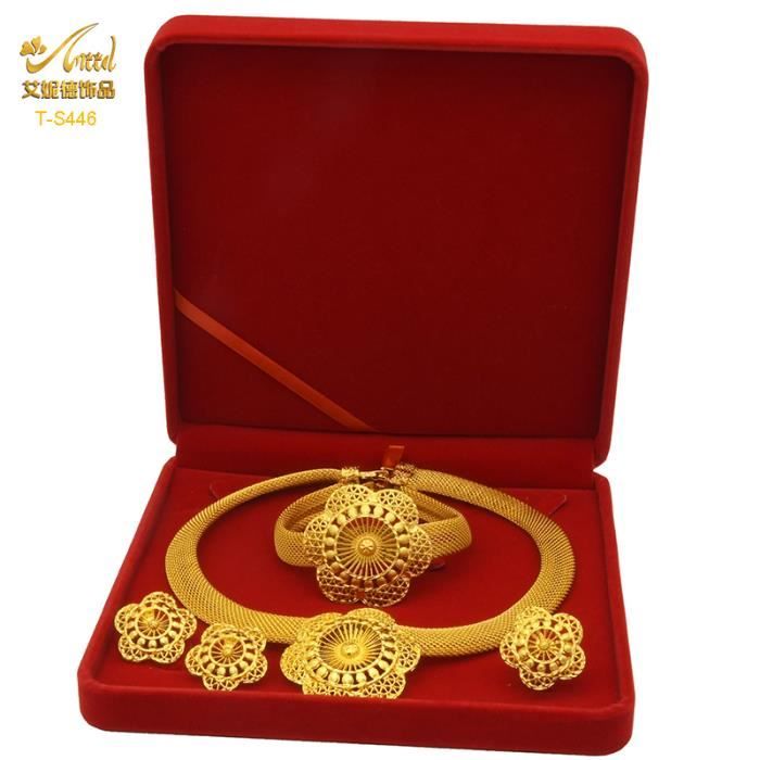 s-446 avec boîte cadeau - ensemble de bijoux en plaqué or éthiopien pour femmes, bijoux de mariée, dubaï, mar