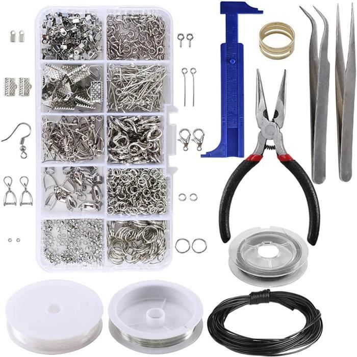 Kit de Fabrication de Bijoux Kit de Réparation de Bijoux Starter Kit (Argent) Accessoire de Creation Bijoux pour DIY Colliers,[355]