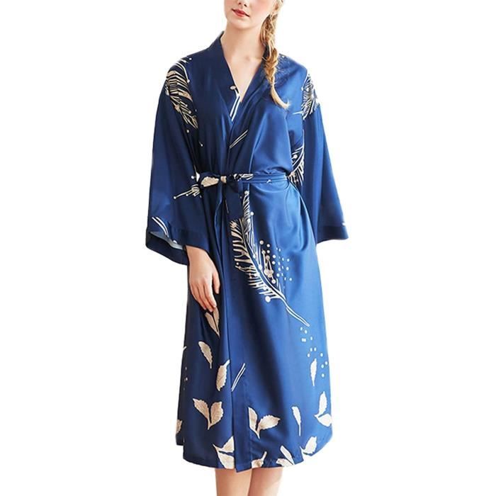 Asskyus Robe de Kimono en Satin de Sommeil pour Femmes Long Peignoir pour Femme