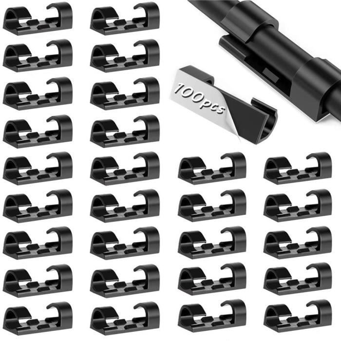 50 Clips Adhésifs Pour Câbles - Gestion Fils Bureau Ou Maison - Adhésif Fort Sans Percer