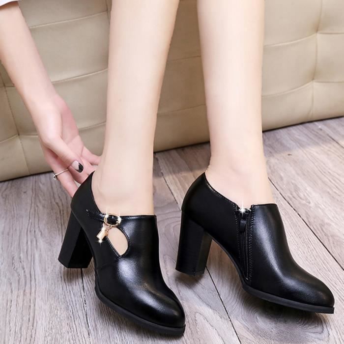 Nouvelle mode femmes solide fermeture clair talon carr bout