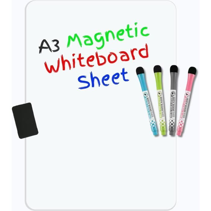 Tableau Blanc Magnétique A3 Flexible Pour Réfrigérateur - Effaçable à Sec Avec Stylo Inclus - Idéal Pour Notes, Mémos Et Listes De Courses