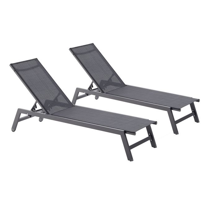 prato lot de 2 transats gris fonce noir cdiscount jardin