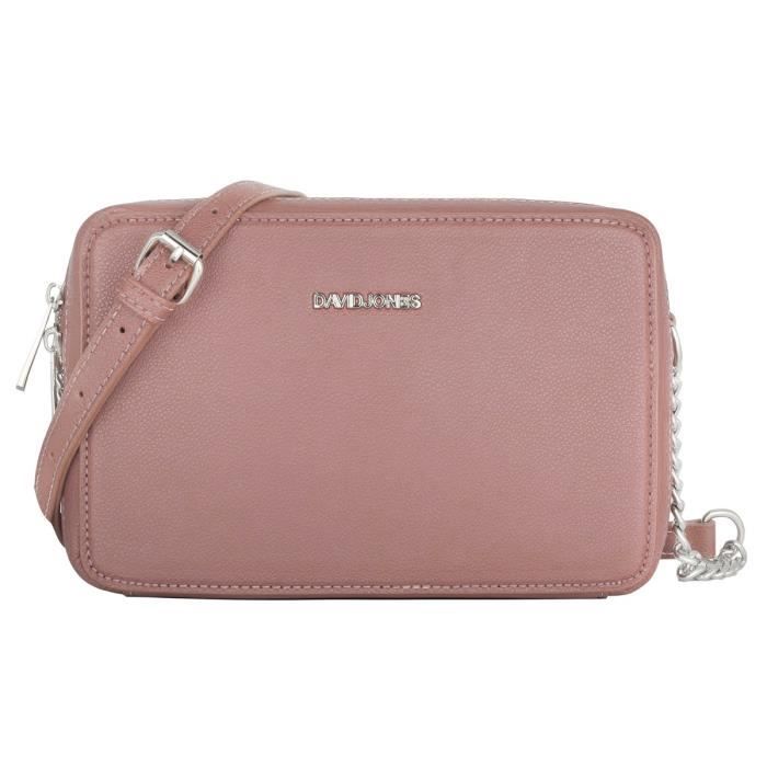 david jones - petit sac bandoulière rectangulaire - sac à main chaîne porté epaule cuir pu - compartiment zip - besace mode - rose